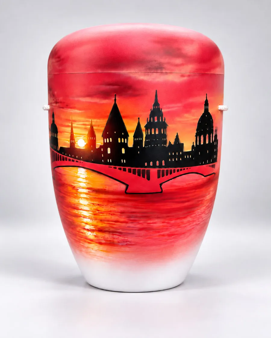 Urne: Mainzer Skyline im Sonnenuntergang